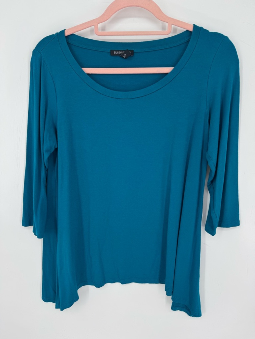 Eileen Fisher Teal Scoop Neck Long Sleeve Top With 3/4 Sleeves Size Small